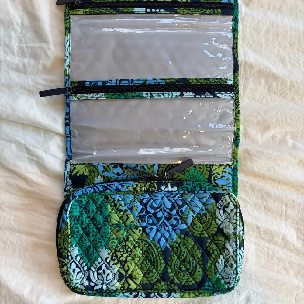 Vera Bradley Makeup Toiletry Travel Organizer Large Hanger Blue Green Print‎